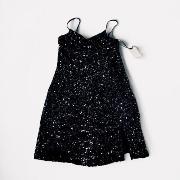 1.STATE Black Sequin Mini Dress Size 8 NWT Party Holiday Cocktail Glam - Picture 2 of 13